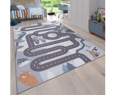 Paco Home Kinder-Teppich, Spiel-Teppich Für Kinderzimmer Straßen-Design Mit Tieren Beige, Grösse:120x160 cm