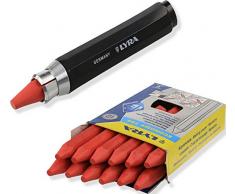 Lyra Profi Markierkreide mit Kreidehalter - Signierkreide für Holz, Metall, Stein, Beton, Fliesen, Forstkreide, 12 Stück (Rot)