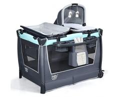 COSTWAY 4 in 1 klappbares Reisebett & Wickeltisch & Laufstall & Babywiege mit Schaukelfunktion, inkl. Babykorb, Wickelauflage, Matratze, Spieluhr, Spielzeug, Aufbewahrungsregal und Tragetasche (Grün)