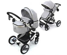 Daliya Bambimo 2in1 Kinderwagen - Kombikinderwagen 9-Teiliges Set incl. Babywanne & Sportsitz/Buggy - 1-Klick-System/Alu-Rahmen/Voll-Gummireifen/Sonnenschutz/Getränkehalter in Elegance-Grau