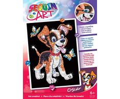 MAMMUT 8010907 - Sequin Art Paillettenbild Junger Hund, Steckbild, Komplettset mit Styropor-Rahmen, Bildvorlage, Pailletten, Steckstiften, Anleitung, Bastelset für Kinder ab 6 Jahre