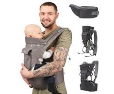 Sweety Fox - Multipositions-Babytrage Mit Hüfthocker - Für Babys 0-3 Jahre - Baumwollbezug Polsterung aus atmungsaktivem Netzgewebe - Komfort und Sicherheit dank der regulierbaren Gurte und Träger