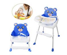 Kinder hochstuhl Baby, 4 in1 Kinderhochstuhl Baby Essstuhl Sitzerhöhung Treppenhochstuhl Klappbar mit Tablett Höhenverstellbar (Blau)