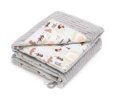 EliMeli Babydecke Kuscheldecke Krabbeldecke 75x100 | Ultraweicher Gestreifter Microfaser-Plüsch Stoff aus Baumwolle Füllung hoch Qualität ideal als Kinderwagendecke (Grau - Teddys und Igel)