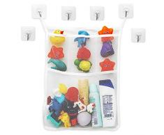 Badewannen Spielzeug Aufbewahrungsnetz, Organizer inklusive 6 transparenten Klebehaken, verhindert Schimmel an Spielzeugen, Spielzeugnetz zum Hängen, waschmaschinenfest, großes Netz zum Organisieren