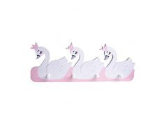 Kindergarderobe mit 4 Haken Schwan Selbstklebend Haken für Wand Tapete Kinderzimmer Wandregal Kinderregal Ohne Bohren mit 4 Haken