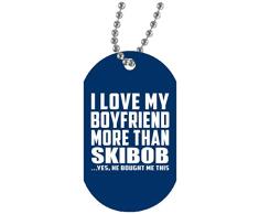 I Love My Boyfriend More Than Skibob - Military Dog Tag Royal Militär Hundemarke Weiß Silberkette ID-Anhänger - Geschenk zum Geburtstag Jahrestag Muttertag Vatertag