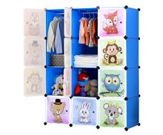 BRIAN & DANY Erweiterbares Kinderregal Kinder Kleiderschrank Stufenregal Bücherregal mit Türen & 2 Aufhängern, tiefere Fächer als normal (45 cm vs. 35 cm) für mehr Platz, 110 x 47 x 147 cm Blau