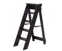 Klappleiter Massivholz-Fünf-Stufenleiter, Indoor Dual-purpose Trittleiter Florist Regal Einfaches Bücherregal in der Bibliothek Kinderzimmerregal Multifunktion (Color : Black, Size : 34 * 59 * 88cm)