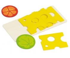 Goki 51811 - Kaufläden und Zubehör - Käseaufschnitt 4 Scheiben, 1 Salatblatt, 1 Tomate