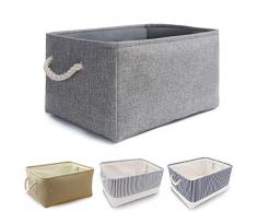 Mangata Aufbewahrungsbox aus Stoff, Faltbarer, dickwandiger Aufbewahrungskorb aus Leinen mit Seilgriffen für Kleidung, Spielzeug (Waschbar, Large, Grau)