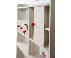 roba 480021 Kaufladen Minishop, Kinder Kaufmannsladen, Holz, Verkaufsstand mit Theke, Tafel, Schiebetür und Marktstand Bedruckung, Natur/Weiß