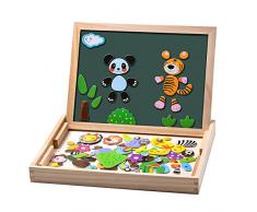 Uping Puzzles aus Holz, magnetisch, 100 Teile, doppelseitig, magnetisch, Zeichenbrett mit bunten Stiften und Kreide, Lernspielzeug für Kinder ab 3 Jahren, MBWJ001, Mehrfarbig