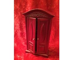 Oliver Puppenhaus Schrank, Türen zum öffnen, mit Regalböden- Holz - Maßstab 1:12 - Puppenstube Schrank für das Schlafzimmer- mahagonie - für die Puppenstube -Miniatur Puppenhaus - Nostalgie