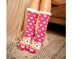 HLYANWEN Slipper Socken,Weihnachten Socke Für Damen Baumwolle Socken Zu Weihnachten Warm Eulenmotiv Dicker Rutschfester Boden Lange Socken Weihnachten Teppich Lustige Graue Socken Für Baby Geschenk