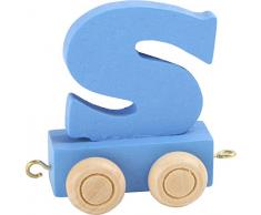 Buchstabenzug bunt | bunte Lok - farbige Waggons | Wunschname zusammenstellen | Holzeisenbahn | EbyReo® Namenszug aus Holz | personalisierbar | auch als Geschenk Set (Farbe Blau, Buchstabe S)