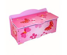 Homestyle4u 645, Spielzeugkiste mit Deckel klappbar, Holz, Rosa Schmetterling