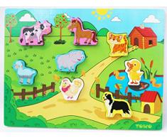 Toys of Wood Oxford Holz Puzzle Bauernhof - Übergroße Tiere für kleine Hände - Nutztiere Puzzle - für Kinder ab 18 Monate - Kleinkind-Puzzle als frühes Lernspielzeug