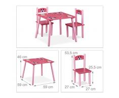 Relaxdays Kindersitzgruppe FUNNY mit Prinzessinnen-Motiv, 1 Tisch, 2 Stühle, Holz, Kindertischgruppe für Mädchen, rosa