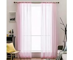 MIULEE 2er Set Sheer Voile Vorhang Stangedurchzug Transparente Gardine aus Polyester Fensterschal Transparent Wohnzimmer Luftig Dekoschal für Schlafzimmer 140 X 245 cm (B x H),Rod Pocket Baby Rosa