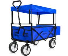 Deuba Bollerwagen faltbar klappbar bis 100kg Handwagen mit Dach Faltwagen Tragkraft Klappbollerwagen blau