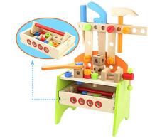 Werkbank Kinder Holz Spielzeug ab 3 4 5 6 Jahre Jungen Mädchen,40 Stück Kinderwerkbank mit Zubehör Multifunktionale Rollenspiele Konstruktionsspielzeug Kinderspielzeug