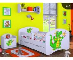 HB Kinderbett mit Matratze und Bettkasten - NEU , Verschiedene Motive Weiss (160x80cm mit Schublade, DRACHE)