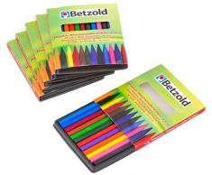 Betzold 12040 - Wachsmalkreiden-Set Kinder, 6 x 12 Stück, Wachs-Malkreide je 12 Farben pro Set Dreikant-Plastikwachsmaler zum Spitzen - Kunst Malen Wachsmalstifte