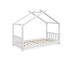 VitaliSpa Design Kinderbett Hausbett Kinderhaus Bett Massivholz Holz Holzbett Kinder 80x160 cm Weiß