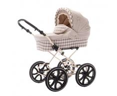 Friedrich Hugo Natureline Checked | 3 in 1 Kombi Kinderwagen Komplettset | Öko Nostalgie Kinderwagen | Farbe: Delphine Creme
