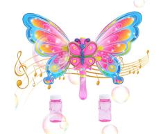 LCY Schmetterling Seifenblasenring Für Mädchen, Zauberstab Blasen-Gebläse, Luftblasenmaschine Für Kinder, Wand Schmetterlingsfee Blase Kinder Party Im Freien Spiel Spielzeug,B