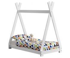 [en.casa] Kinderbett 70x140cm Weiß im Tipi Design aus Kiefernholz Jugendbett Bett Holzbett Hausbett
