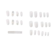 CSCH Künstliche Nägel 24Pcs Acrylgel voll Französisch gefälschte Nagelkunst Tipps mit Blumenpresse auf Nagelwerkzeug weiße Braut gefälschte Nagel weiße Farbe