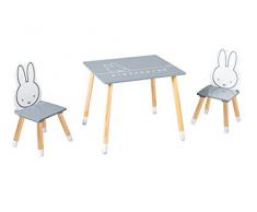 roba Kinder Sitzgruppe miffy, Kindermöbel Set aus 2 Kinderstühlen & 1 Tisch, Sitzgarnitur, Holz, dunkelgrau, weiß, lackiert