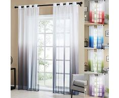 Topfinel Farbverlauf Vorhänge mit Ösen Transparente Gardinen Tüll und Voil Dekoschal für Fenster Schlafzimmer und Wohnzimmer 2er Set je 225x140cm (HxB) Grau