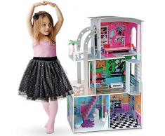 Ricokids XXL Puppenhaus Barbiehaus Puppenstube Puppenvilla Aufzug 3 Etagen Holz Zubehör