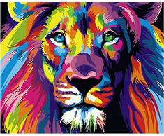 Komking Malen nach Zahlen, Set für Erwachsene, Kinder, Anfänger, selber auf Leinwand malen nach Zahlen zur Heimdekoration, bunter Löwe 40,6 x 50,8 cm
