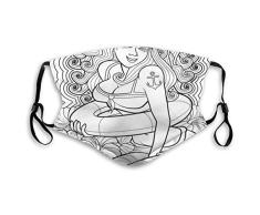 Winddichte Maske, Tattoo Malbuch Stil Sexy Pin Up Girl Mit Hibiskus Blumen Locken Und Sterne