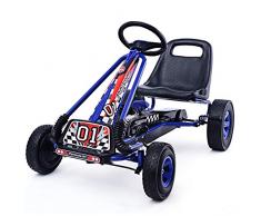 COSTWAY Gokart für Kinder ab 3 Jahre, Go Cart mit Bremsen, Tretauto Verstellbarer Sitz, Pedal Gokart Tretfahrzeug Pedalfahrzeug Kinderfahrzeug 101x61x62cm (blau)