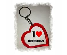 Druckerlebnis24 Herz Schlüsselanhänger I Love Tischeishockey - Exclusiver Geschenktipp zu Weihnachten Jahrestag Geburtstag Lieblingsmensch