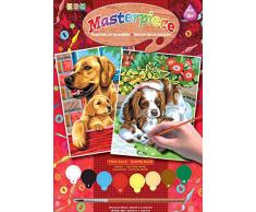 MAMMUT 8230214 - Malen nach Zahlen Junior, Hunde, Doppelpack, Komplettset mit 2 bedruckten Malvorlagen im A4 Format, 8 Acrylfarben, Pinsel und Anleitung, Malset für Kinder ab 8 Jahre
