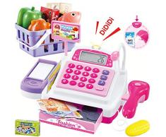 Sotodik 34 Stück Registrierkasse Supermarkt Kasse Elektronische Kasse mit Scanner Registrierkasse Spielkasse mit Lichtern und Sound Rollenspiel für Kinder