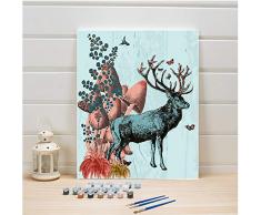 Ölgemälde Durch Zahlen Deer Diy Handbemalte Tiere Ausmalbilder Für Wohnzimmer-Wand-Ausgangsdekoration Kunst Zeichnung 40X50Cm Weihnachten