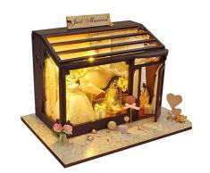 Gpzj Fiaoen DIY Puppenhaus Kit Holz Miniatur Haus Kit Holz handgemachte Handwerk Blumenladen Konditorei Braut Shop große Puppenhaus Spielzeug Geburtstagsgeschenke (ohne Staubschutz)
