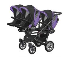 Kinderwagen für Drillinge Säugling und ältere Zwillinge 1 Gondel 3 Sportsitze Trippy Kinderwagen 2in1 schwarzer Rahmen (schwarz lila 05)