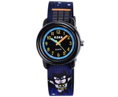 KZKR Kinderuhr Jungenuhr Nylon Lernuhr zum Uhrzeit Lesen Quarz Schwarz Super Uhr