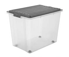 Rotho Compact Aufbewahrungsbox 70 l mit Deckel und Rollen, Kunststoff (PP), grau / transparent, 70 Liter (57 x40 x 43,5 cm) / A3