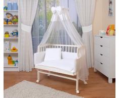 WALDIN Baby Beistellbett mit Matratze und Nestchen, höhen-verstellbar, 16 Modelle wählbar, Buche Massiv-Holz weiß lackiert,Große Liegefläche 90x55cm, weiß