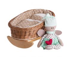e-wicker24 EIN Schaukelbett, eine Schaukelwiege, EIN Schaukellaufgitter aus Weide für Puppen, Puppenbett