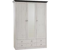 Steens Monaco Kleiderschrank, 3 Türen und 3 Schubladen, 145 x 201 x 60 cm (B/H/T), Kiefer massiv, weiß/kolonial